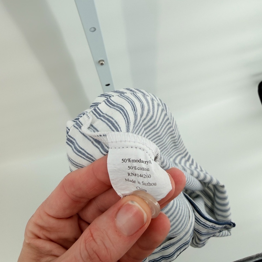 Petite Plume Navy and White striped Pajama Set with monogram - Picture 5 of 5